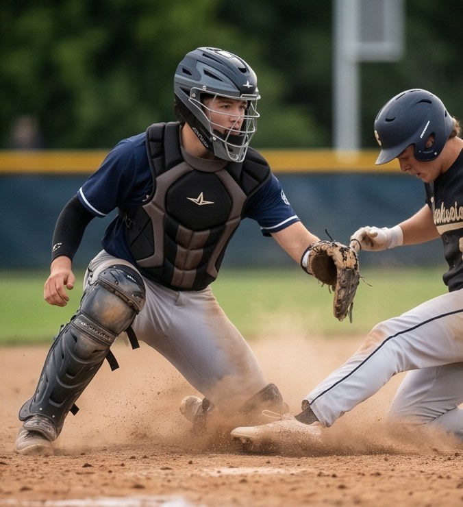 Baseball player sliding into the base