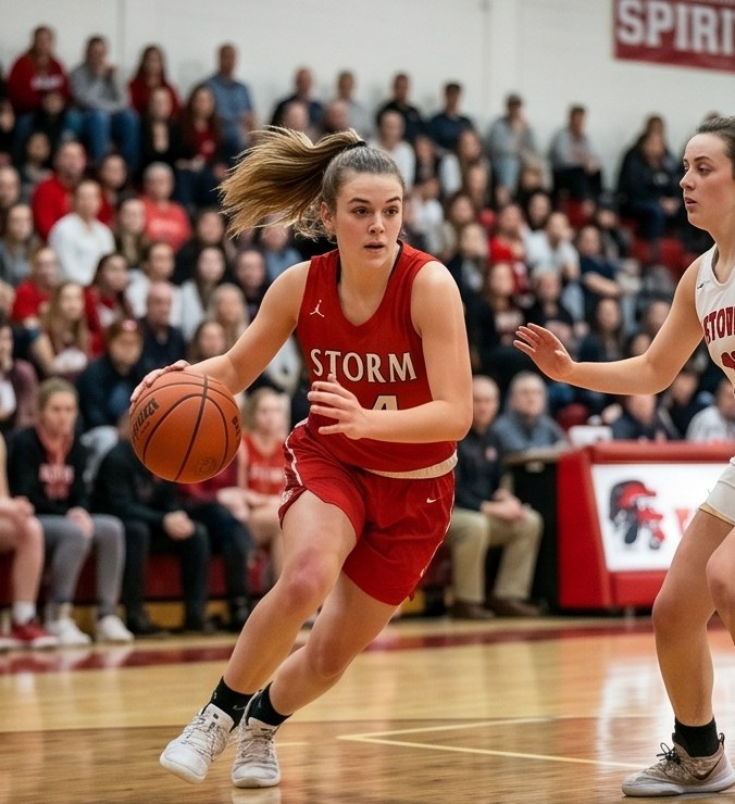 Basketball player driving to the lane