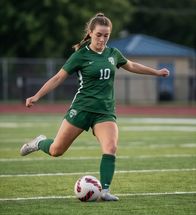Soccer player striking the ball