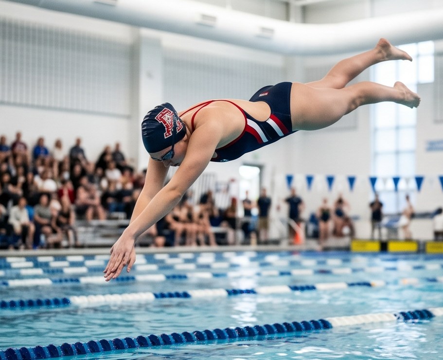 Swimmer diving off the block